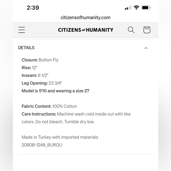 Citizens Of Humanity Burned Quartz Denim Shorts Sz 31 - Picture 9 of 10